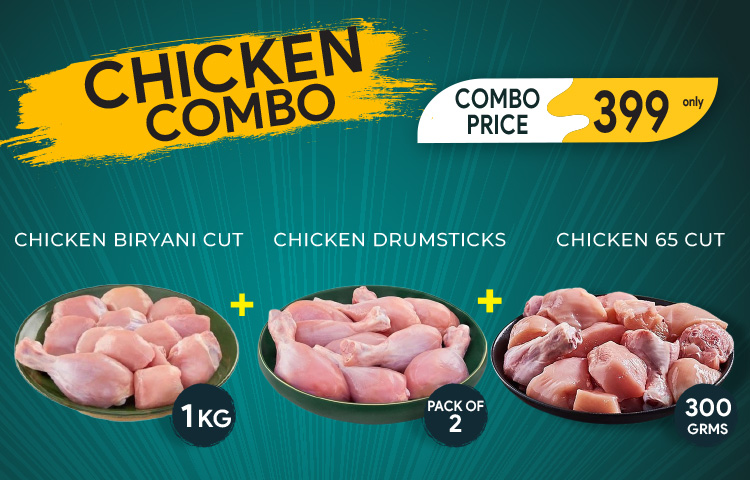 Chicken Biryani Cut [1 kg] + Chicken Drumsticks [2pcs] + Chicken 65 Cut [300g]