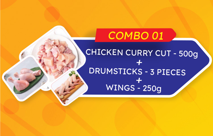 Chicken curry cut 500 g + chicken wings 250 g + chicken drumsticks 3pcs