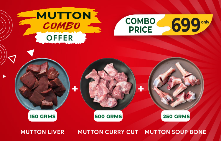 Mutton curry cut [500 gms] + mutton liver [150 gms] + mutton soup bone [250 gms]